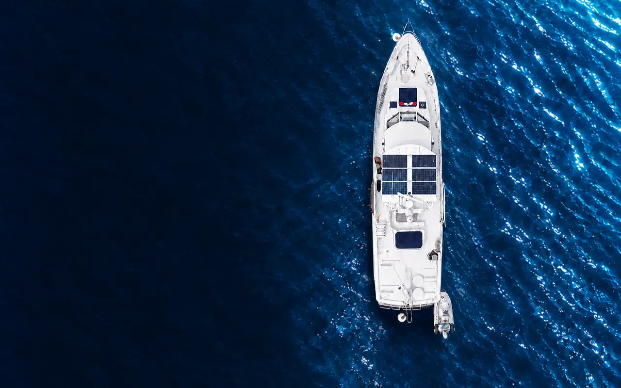 Overhead view of Full Circle Yacht on the water