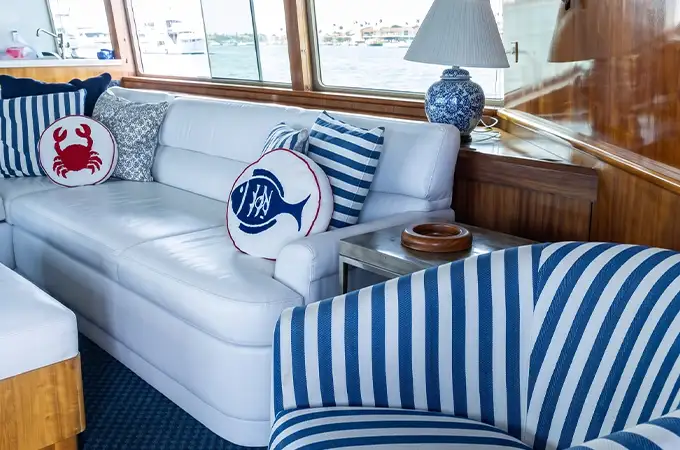 Luxury yacht sitting area hover view