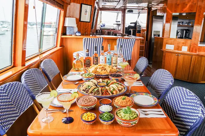Dining and lounge areas aboard Full Circle Yacht