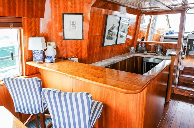 Full bar hover view aboard yacht