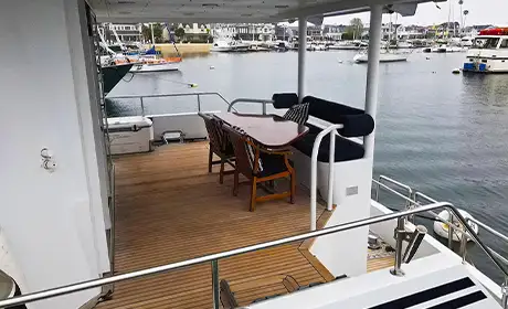 Full Circle Yacht stern deck and outdoor dining area