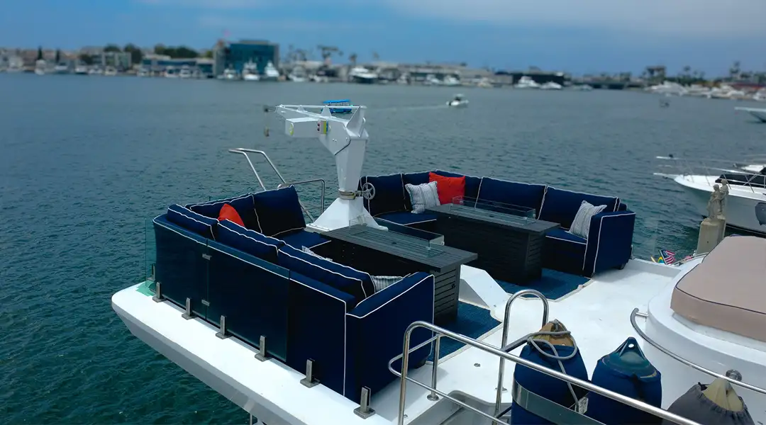Remodeled top deck seating overlooking Newport Harbor